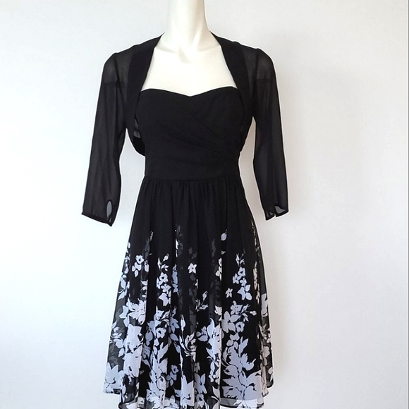 LE CHATEAU Black Floral Print Strapless Knee Length Dress Size XS - Picture 13 of 13